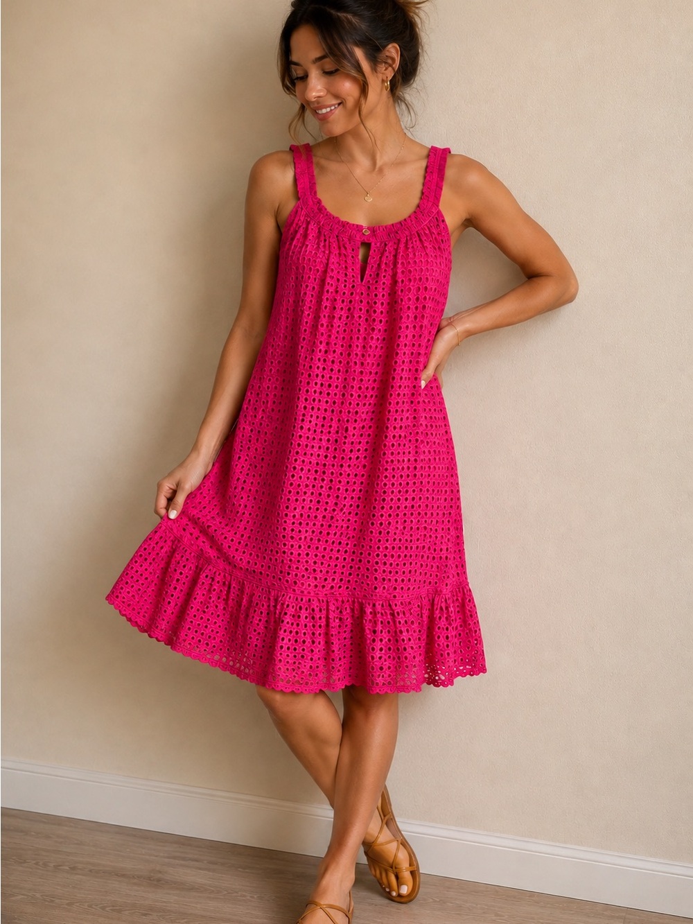 Women’s Hot Pink Eyelet Swim Cover-Up Dress